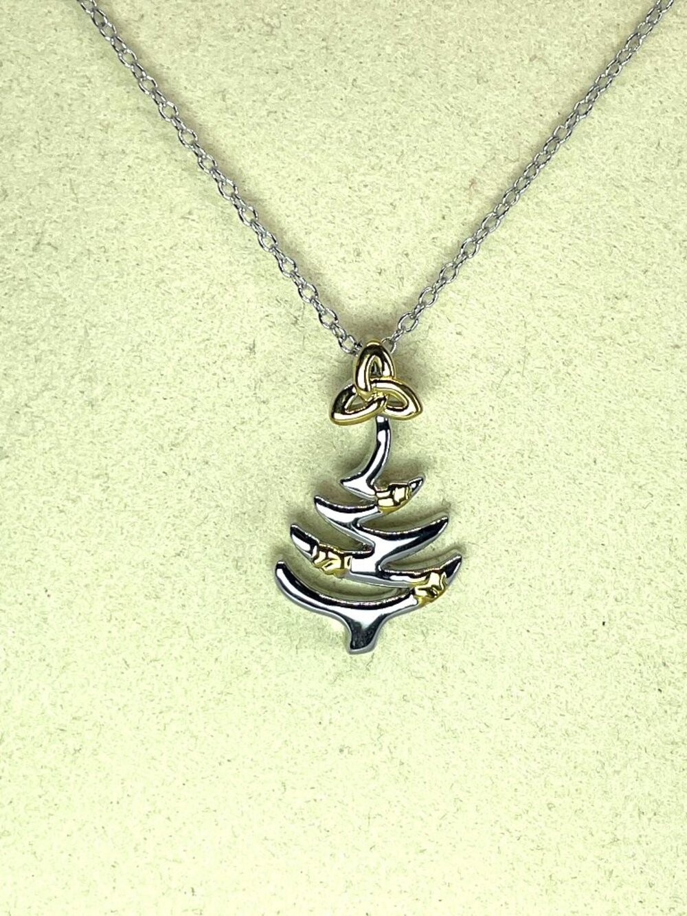 Celtic Christmas Tree Trinity Knot Star Pendant Necklace, Two-Tone, 18" - Picture 4 of 4